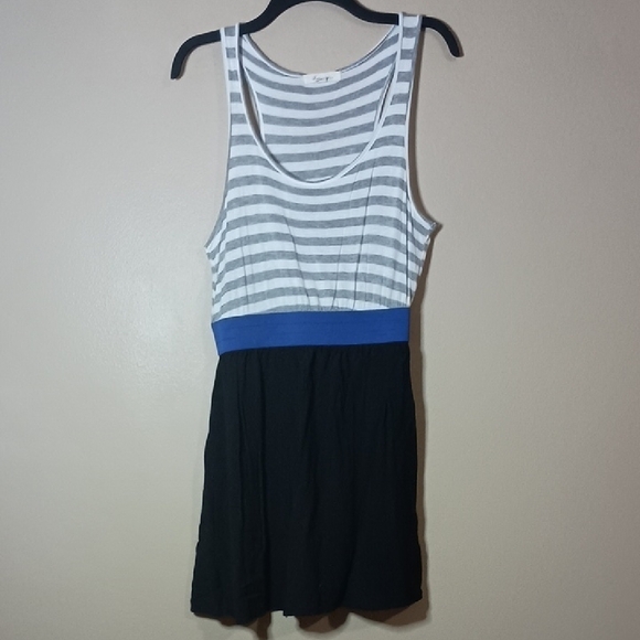 Forever 21 Gray & Black Striped Mini Dress with Blue Band and Black Skirt - Picture 1 of 5